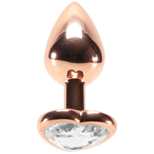 Small Aluminum Plug w/ Clear Heart Gems Rose Gold