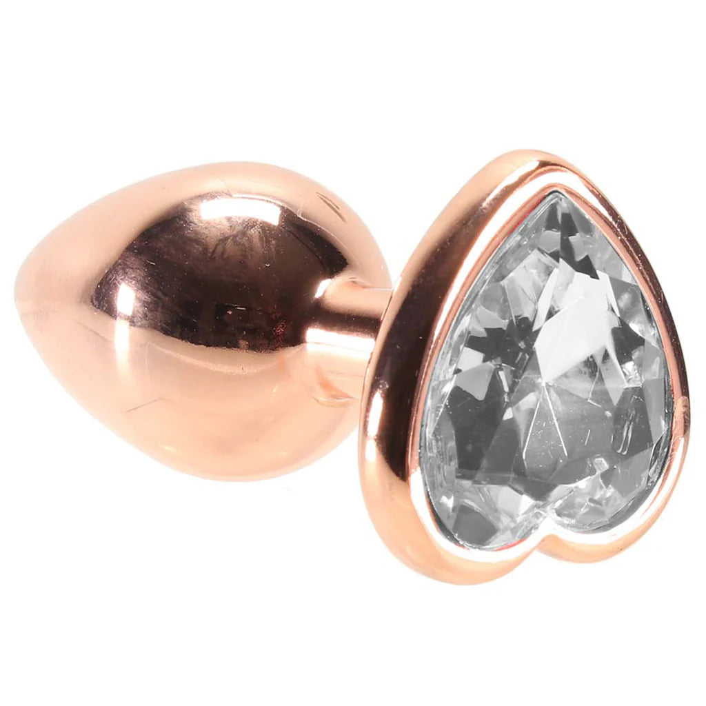 Small Aluminum Plug w/ Clear Heart Gems Rose Gold